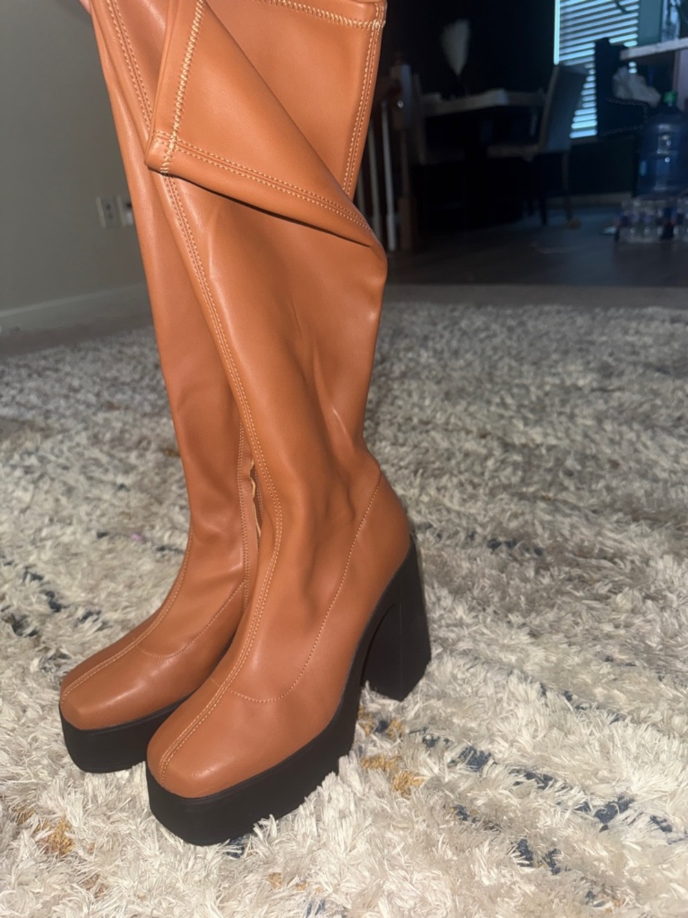 Marshalls Tall Platform Over-the-Knee Boots in Cognac